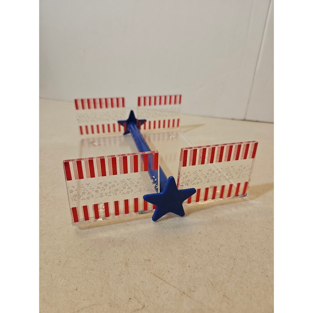 Vintage Avon Plastic Acrylic Napkin Holder Red White Blue Patriotic Americana